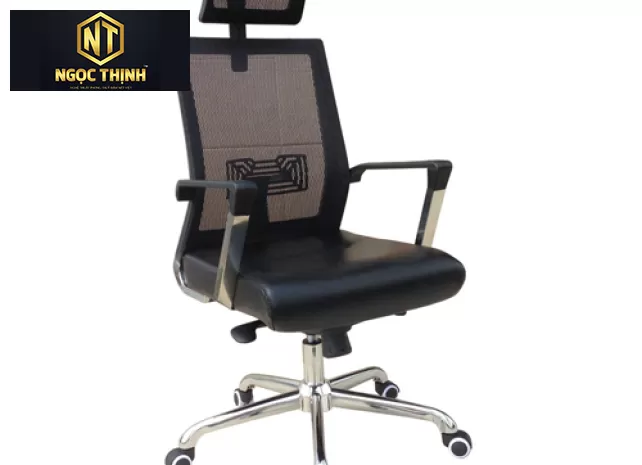 Ghế lưới cao cấp khung tựa nhựa bọc vải lưới, đệm mút bọc da công nghiệp GL315